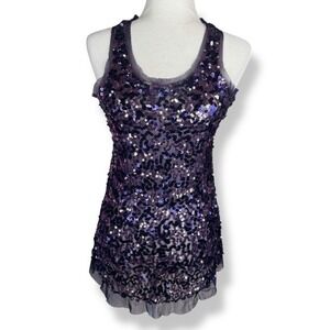 Y2K 2000s Purple Sequin Tank Top Womens‎ Size XL Festival Rave Disco Clubwear